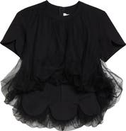 Noir Kei Ninomiya Scallop Hem Ponte Knit & Tulle Top