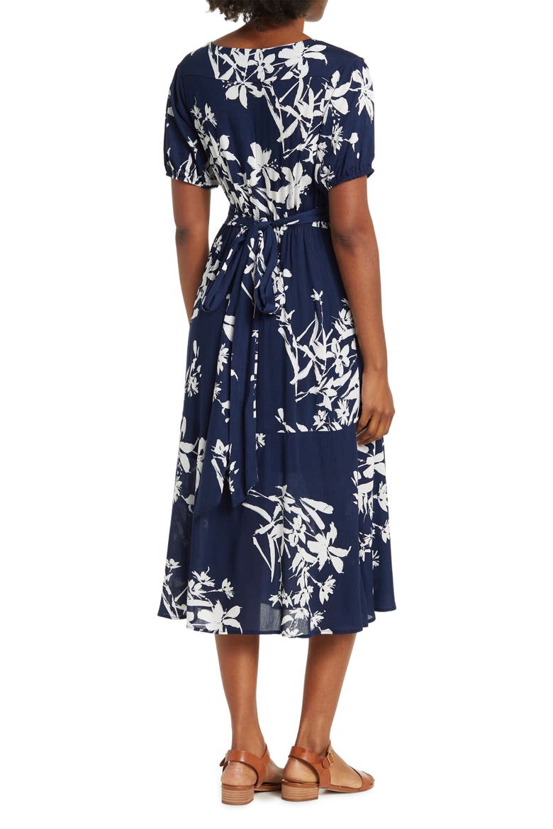 Floral Woven Short Sleeve Mini Dress, Alternate, color, NAVY WHITE