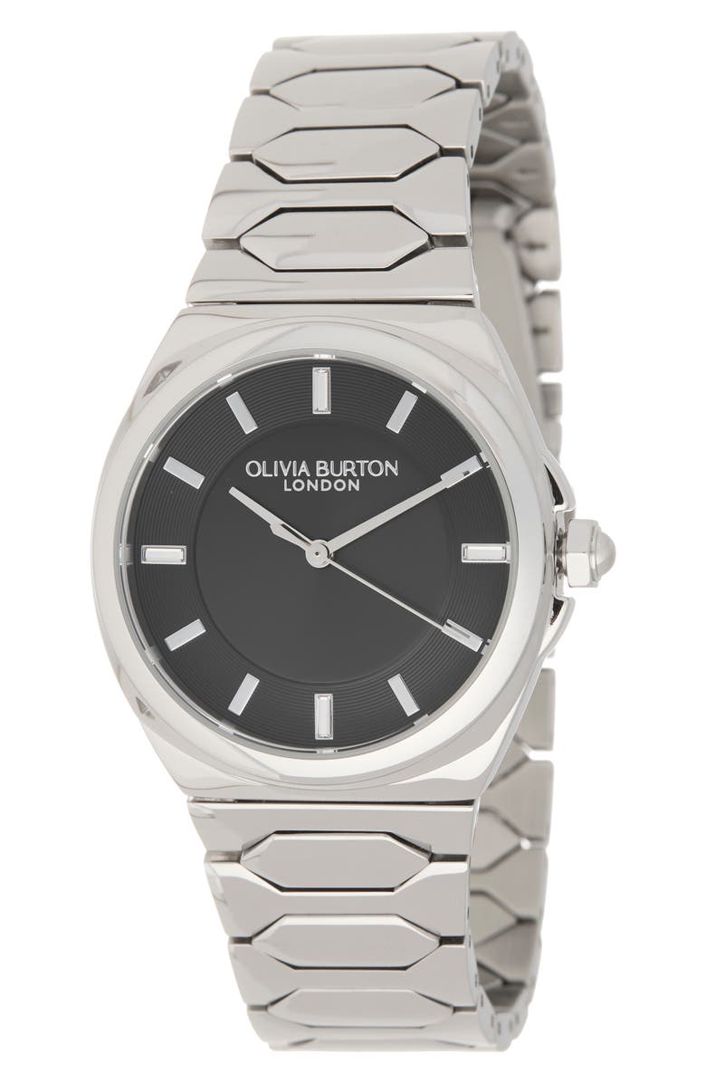 Olivia Burton Lustre Stainless Steel Bracelet Watch, 34mm, Main, color, Black