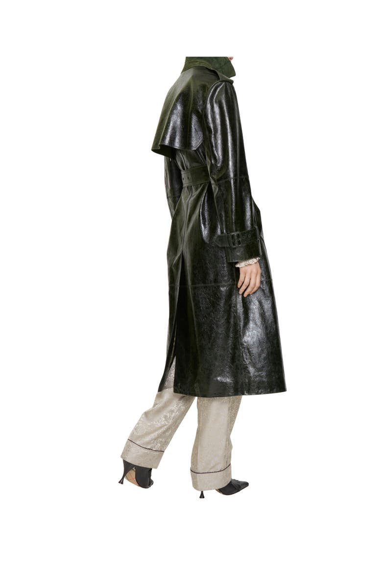 Long Embossed Leather Trench Coat, Alternate, color, Moat green
