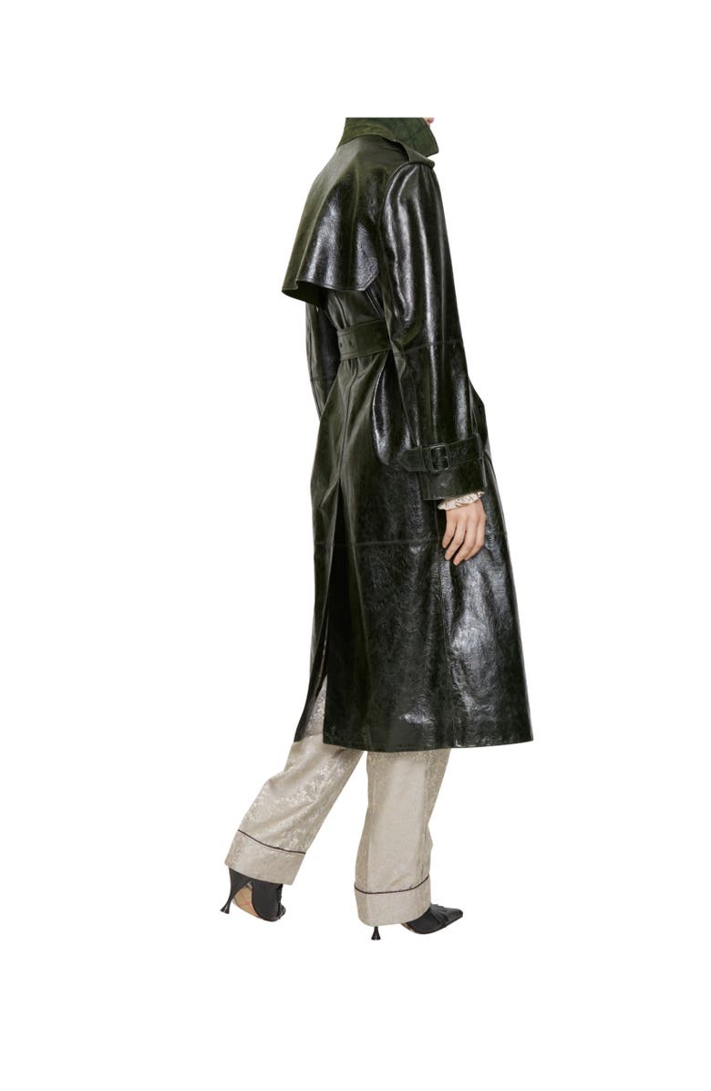 Burberry Long Embossed Leather Trench Coat, Alternate, color, Moat Green