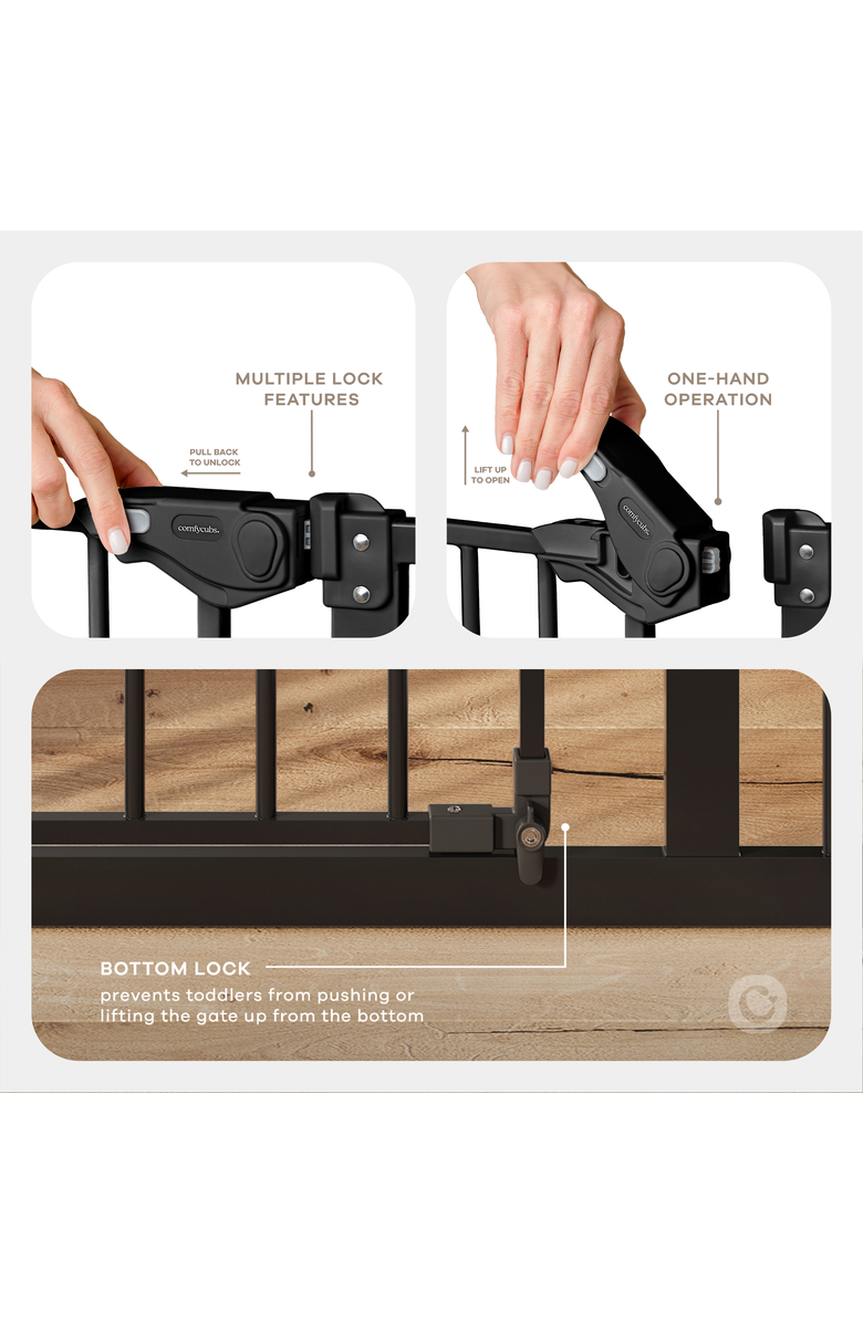 Comfy Cubs Baby Safety Gate with 3 Extensions, Alternate, color, Black