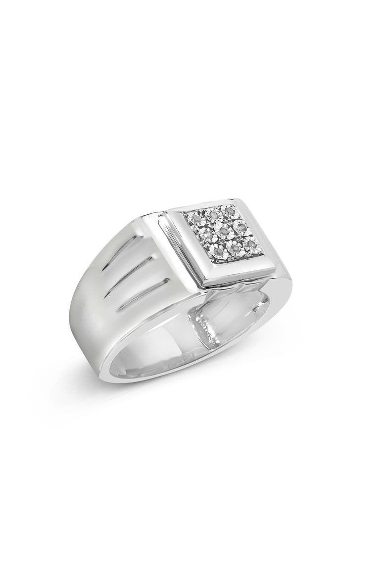 Silver Diamond Accent Ridged Band Gentlemen's Fashion Ring, Alternate, color, Silver