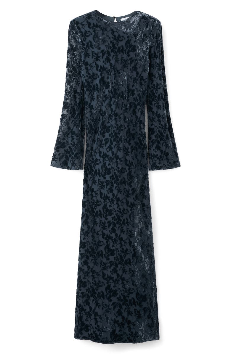 MANGO Devor Burnout Long Sleeve Maxi Dress, Alternate, color, Night Blue