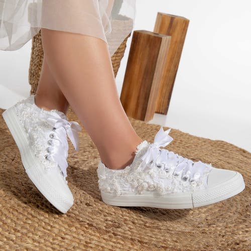Forever & Always Shoes Bailey Lace White Bridal Sneakers In White