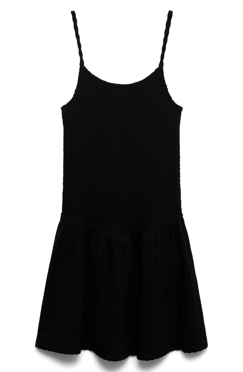MANGO TEEN Smocked Drop Waist Dress, Alternate, color, Black