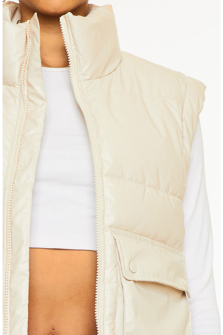 Frida Cropped Faux Leather Puffer Vest, Alternate, color, Cream