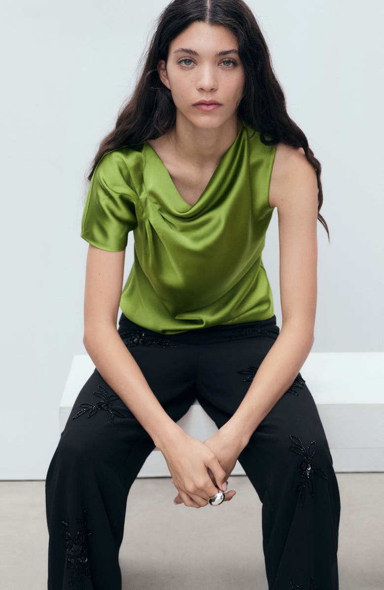 MANGO Draped Cowl Neck Satin Top, Alternate, color,