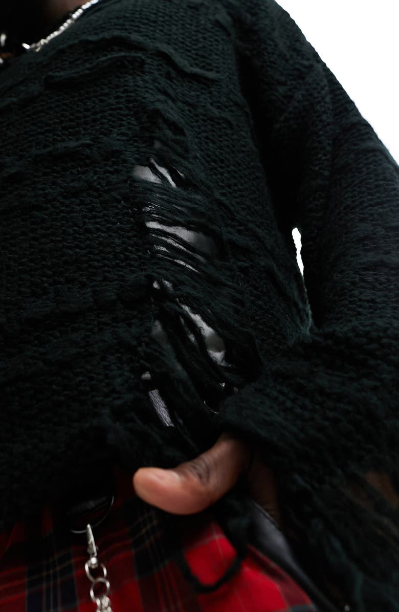 ASOS DESIGN Shredded Crewneck Sweater, Alternate, color,