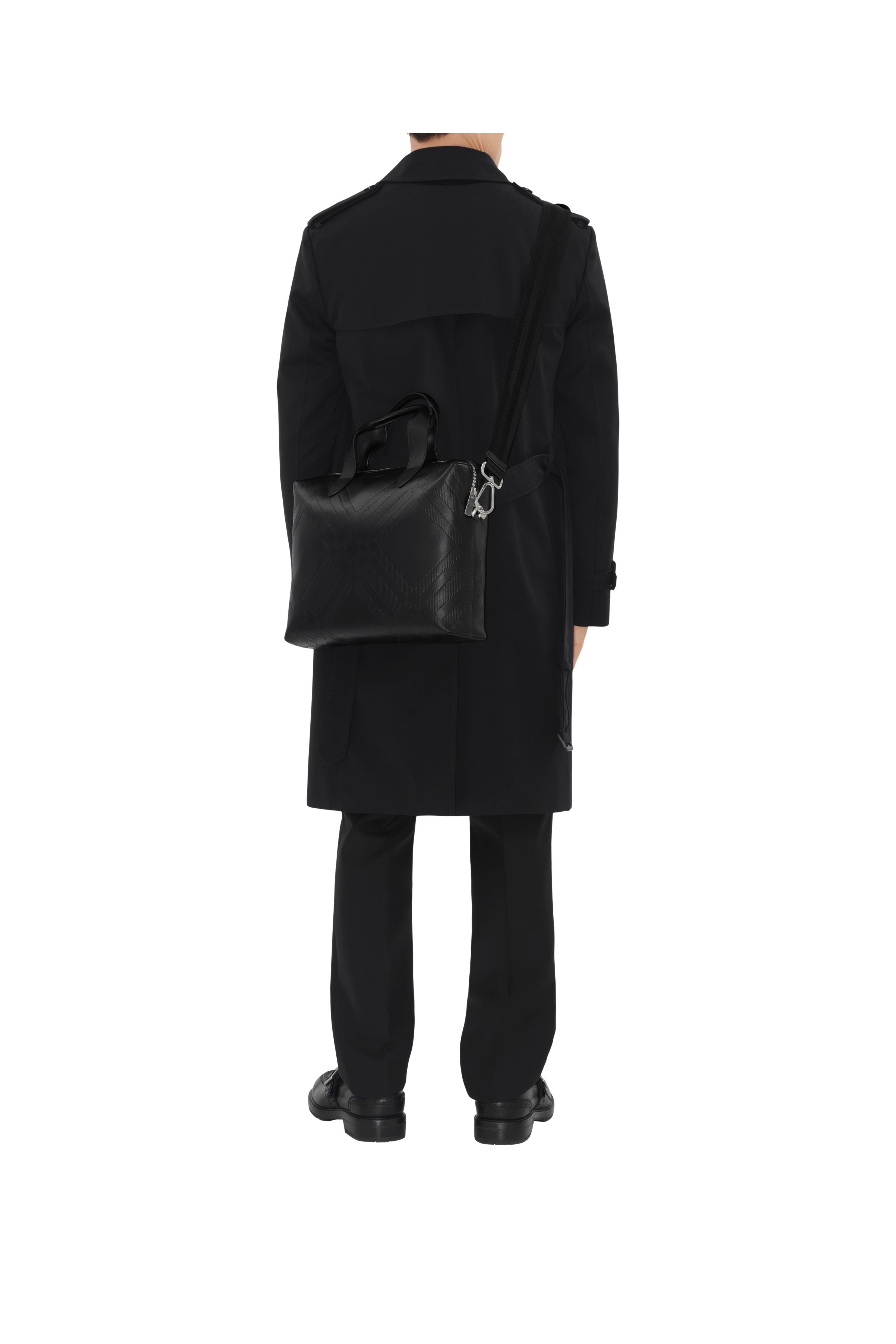 Burberry Embossed Check Briefcase, Alternate, color, Black