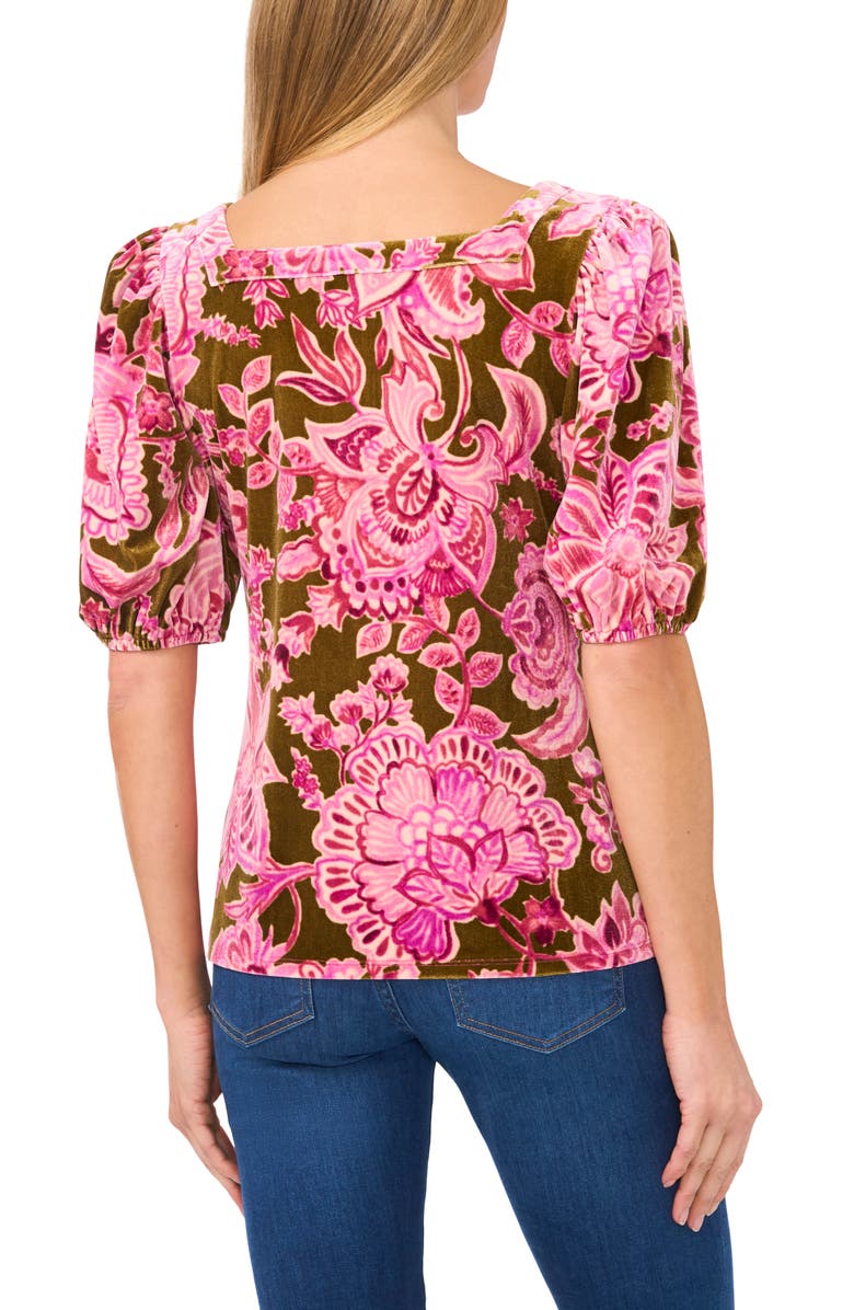 CeCe Floral Stretch Velvet Square Neck Top, Alternate, color, 