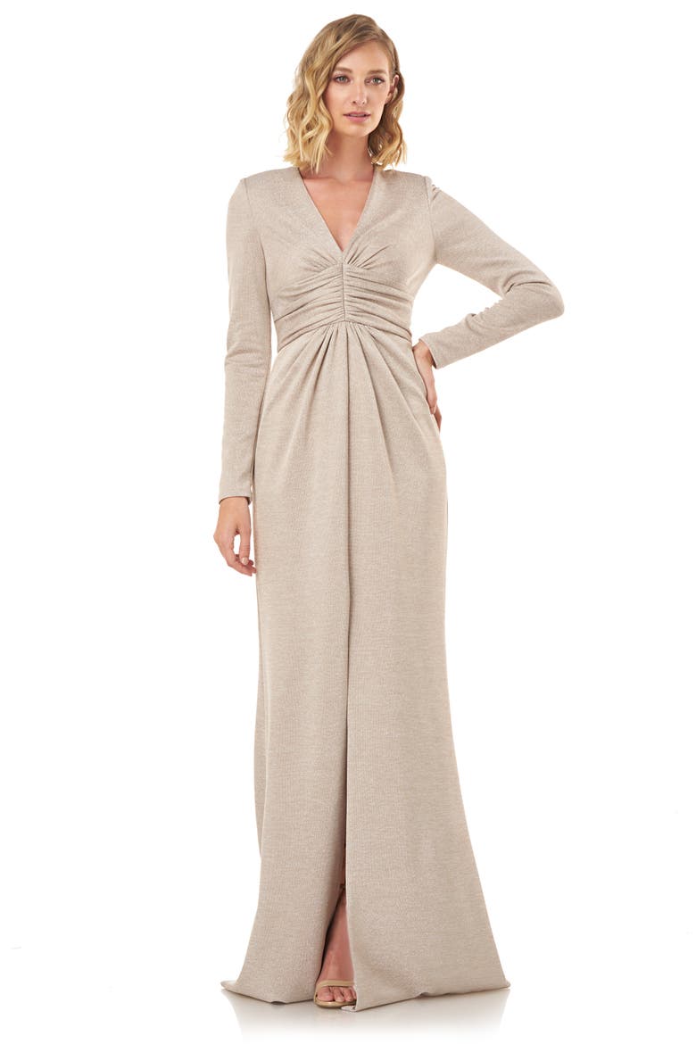 Kayla Long Sleeve Evening Gown, Alternate, color, CHAMPAGNE
