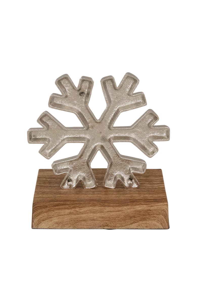 Northlight 6" Silver Snowflake on Wood Look Base Christmas Stocking Holder, Alternate, color, Silver