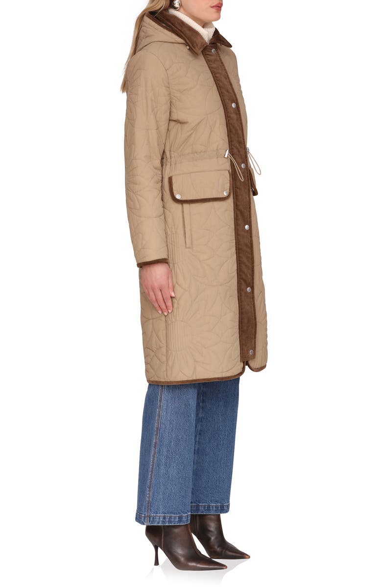 Avec Les Filles Corduroy Trim Hooded Quilted Coat, Alternate, color, Fawn