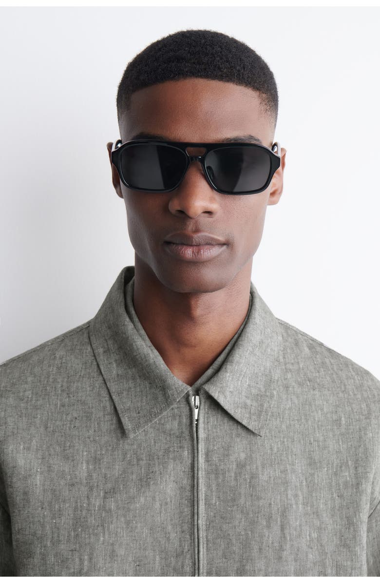 COS Rectangular Aviator Sunglasses, Main, color, Black / Gray