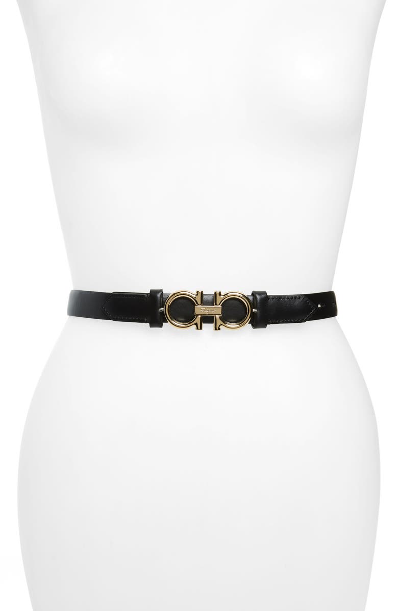 FERRAGAMO Rolo Reversible Double Gancio Leather Belt, Main, color, Nero