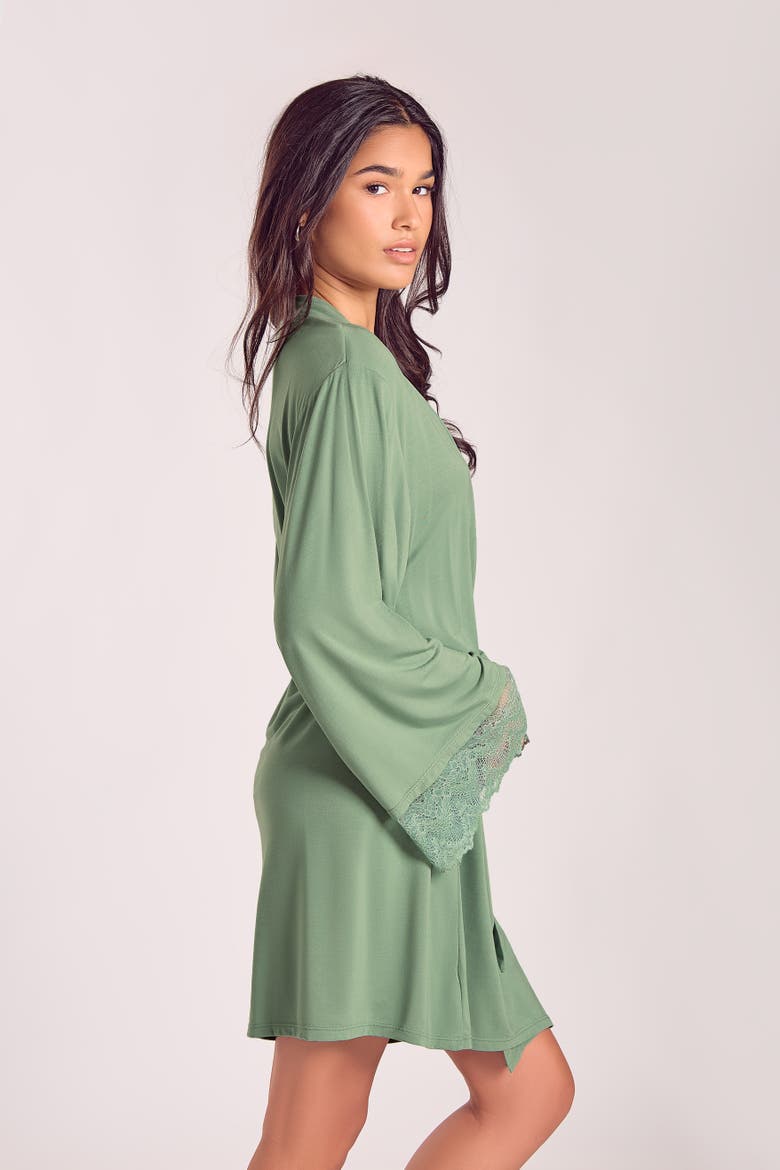 Lace-Trimmed Modal Robe with Adjustable Ties, Alternate, color, Green