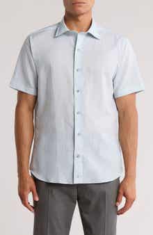 David Donahue Short Sleeve Linen & Cotton Sport Shirt