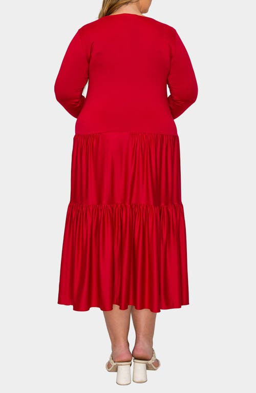L I V D Eliana Long Sleeve Tiered Midi Dress In Red
