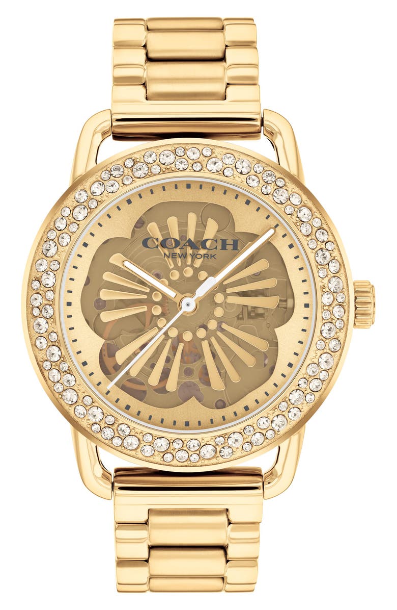 COACH Cruiser Skeletal Automatic Bracelet Watch, 37mm, Main, color, Gold