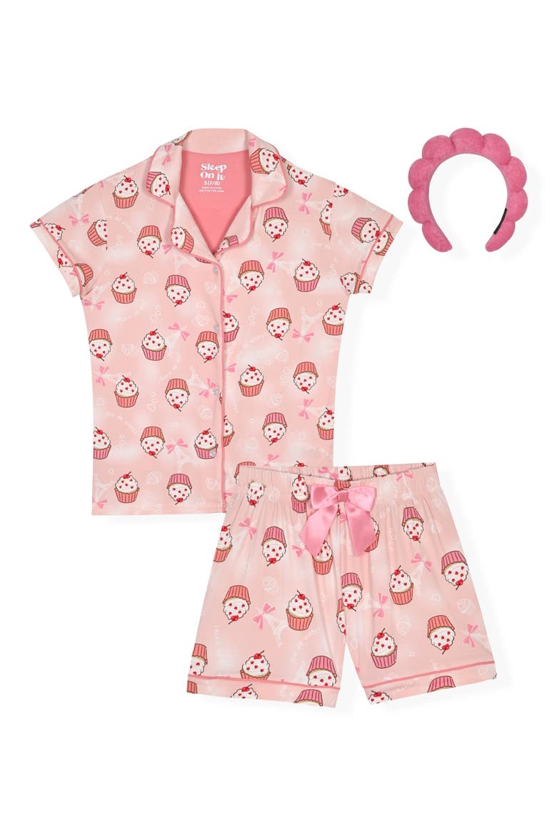 Two-Piece Short Pajamas & Headband Set, Main, color, PINK