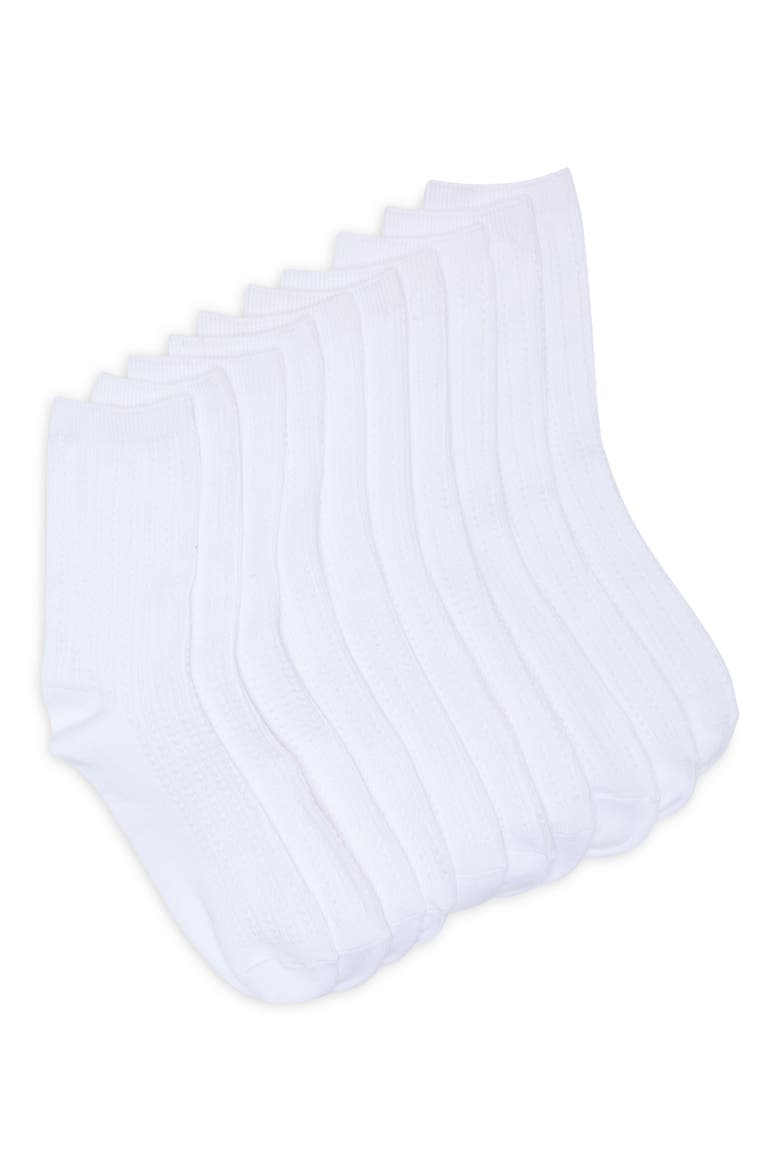 5-Pack Pointelle Ribbed Crew Socks, Main, color, WHITE