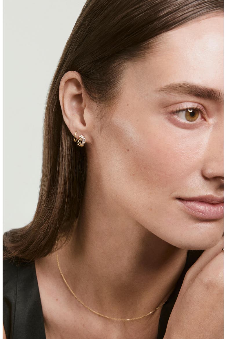 Dôme Brioche Pavé Lab Grown Sapphire Huggie Hoop Earrings, Alternate, color, Gold Vermeil / Sapphire