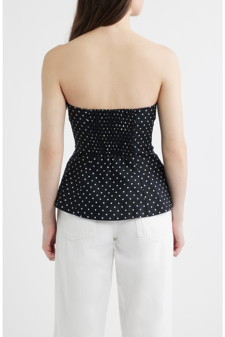 Petro Polka Dot Strapless Linen Peplum Top, Alternate, color, LOLA POLKA DOT-BLACK/ CREAM
