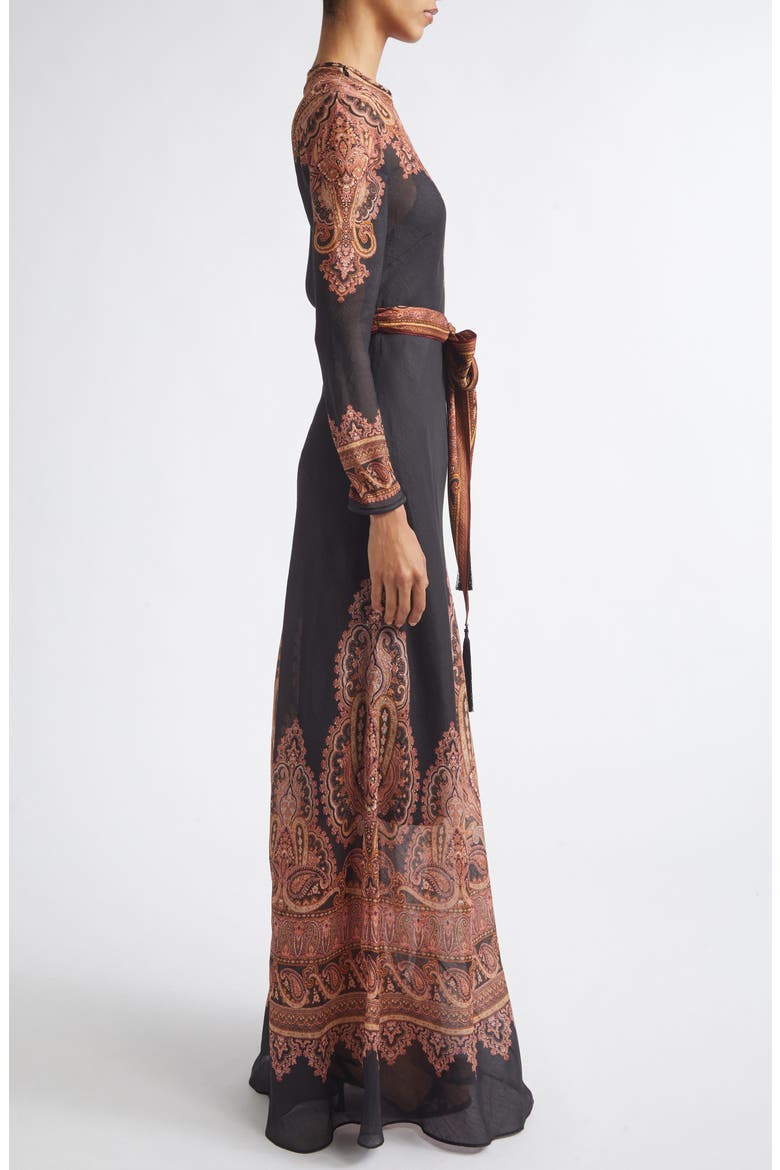 Ascent Paisley Print Long Sleeve Linen & Silk Dress, Alternate, color, ROSE PAISLEY