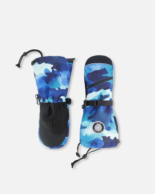 Deux Par Deux Kids'  Boys Winter Mittens Teknik Camo In Blue
