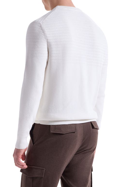 Bugatchi Mixed Stitch Cotton Crewneck Sweater In White