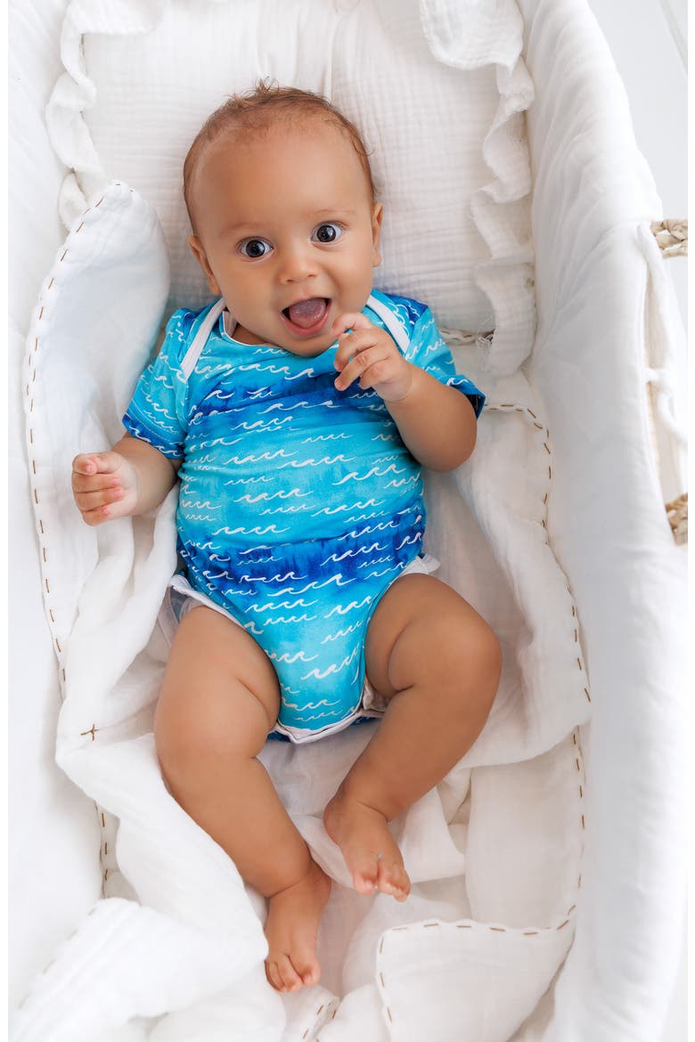 Nalu Wave Print Bodysuit, Alternate, color, BLUE