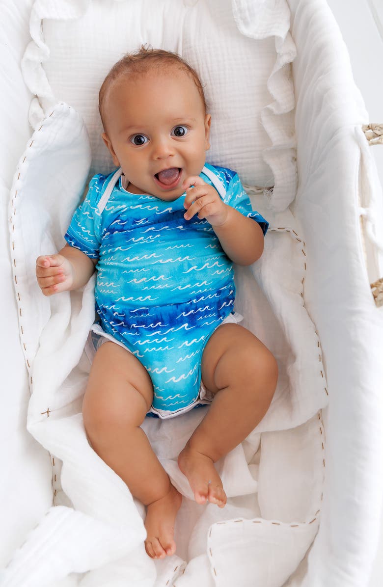 Coco Moon Nalu Wave Print Bodysuit, Alternate, color, Blue