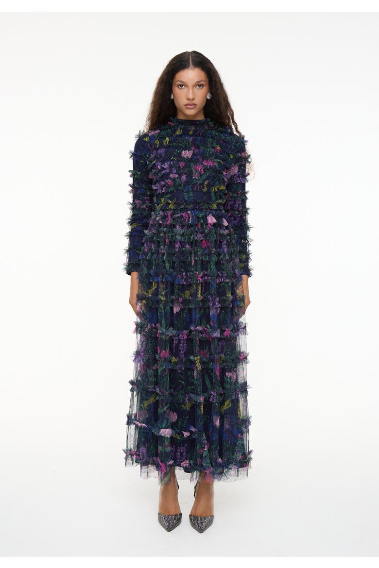 Modest Floral Ruffle High Neck Maxi Dress, Main, color, MULTICOLOUR