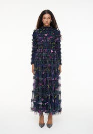 MARYISA Modest Floral Ruffle High Neck Maxi Dress