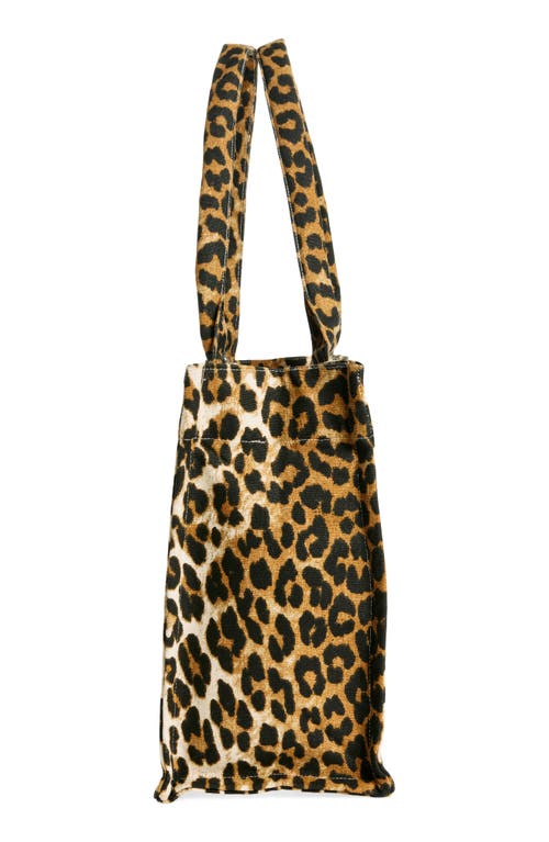 Ganni Large Leopard Print Recycled Cotton Shopper Tote In Leopard