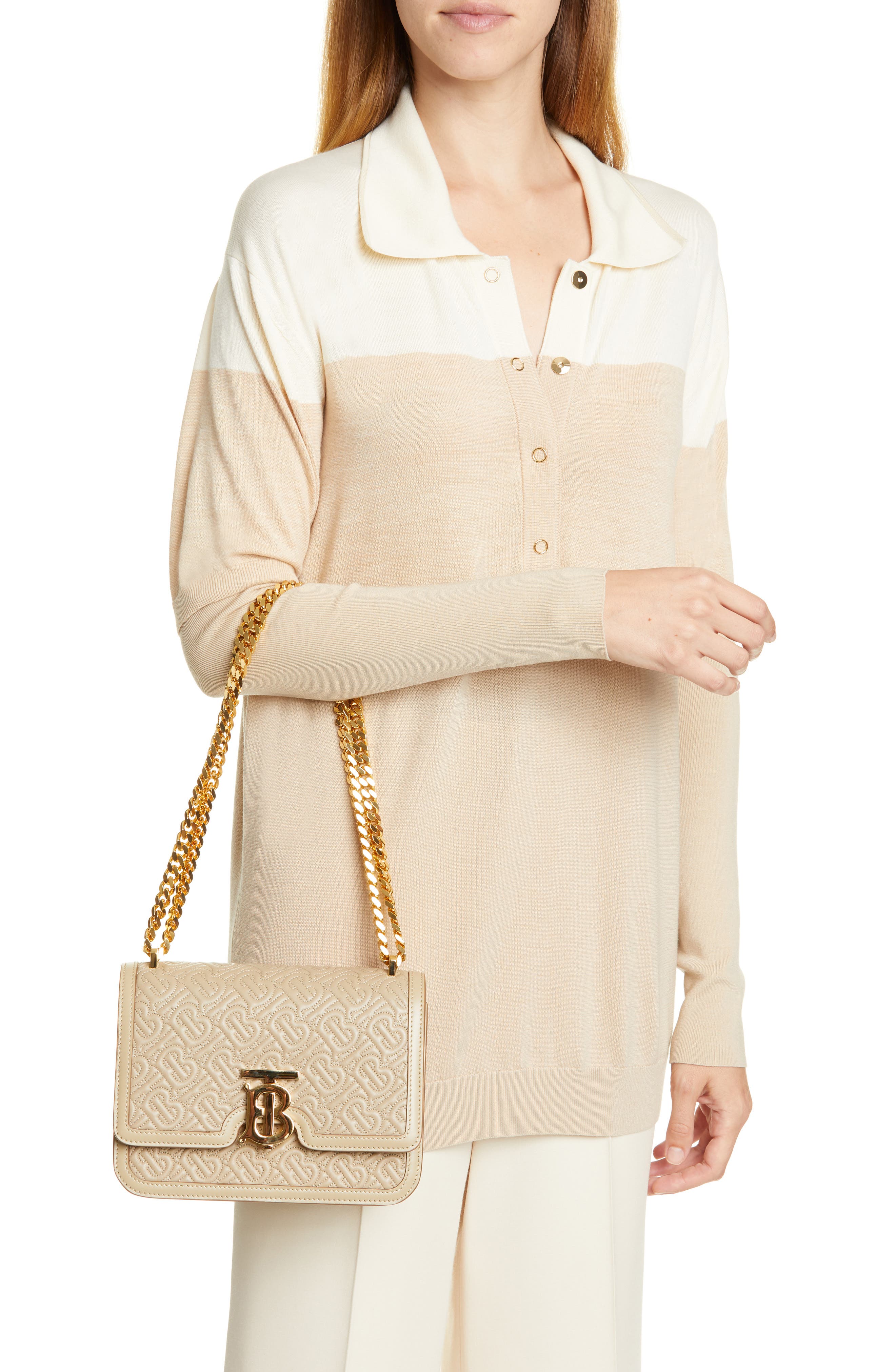 Burberry Small TB Monogram Quilted Lambskin Bag, Alternate, color, 