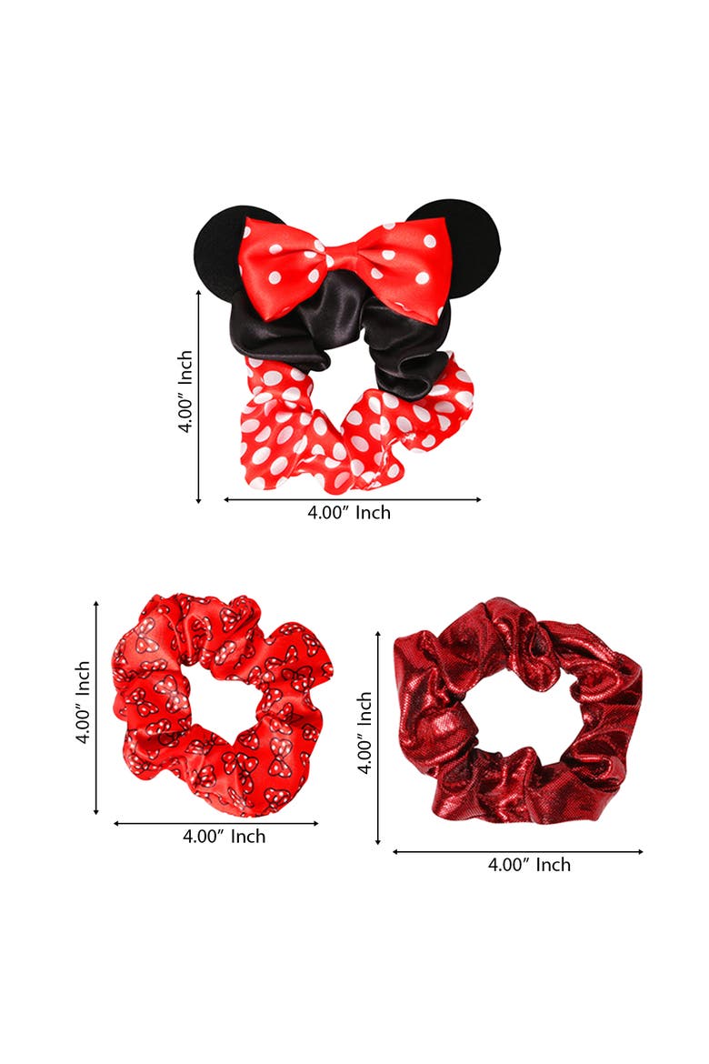 Minnie Mouse Scrunchies 3-Piece Official License, Disney Hair Accessories, Alternate, color, Red