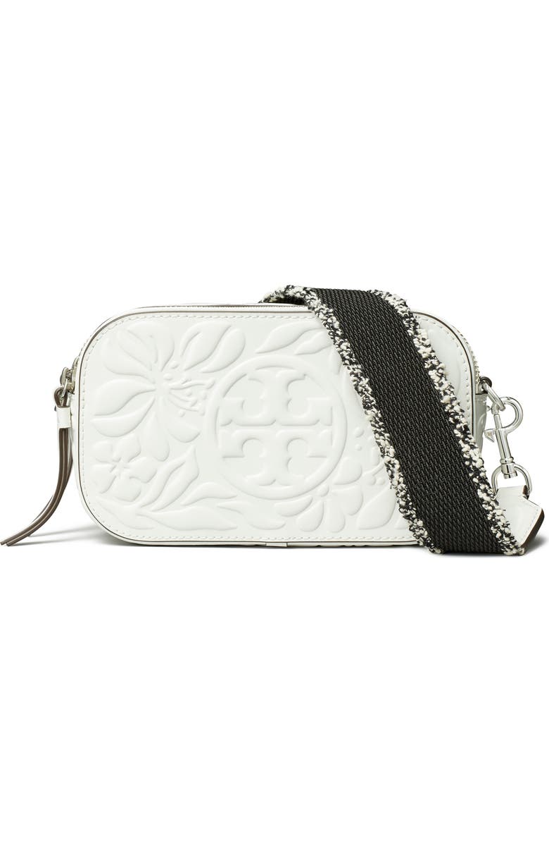 Tory Burch Miller Floral Embossed Mini Leather Crossbody Bag, Main, color,