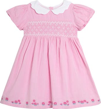 Bud Floral Embroidered Smocked Bodice Party Dress