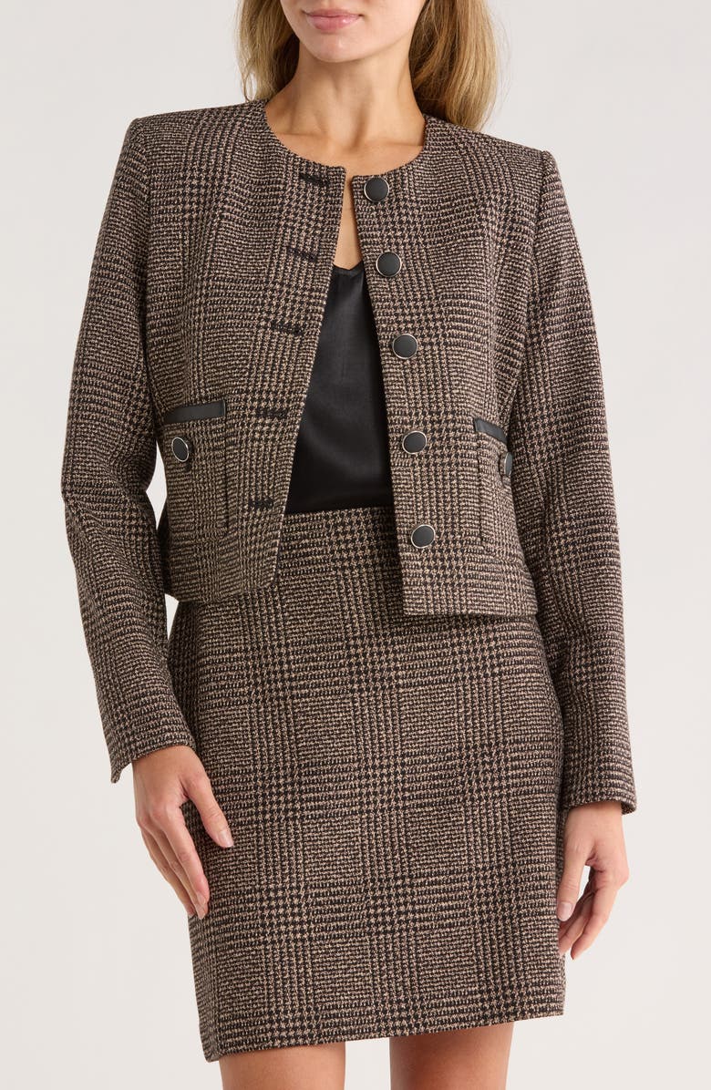 Calvin Klein Glen Plaid Crop Jacket, Main, color, Blck Multi