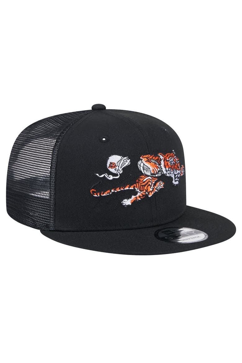 Men's New Era Black Cincinnati Bengals Throwback Main Trucker 9FIFTY Snapback Hat, Alternate, color, Black