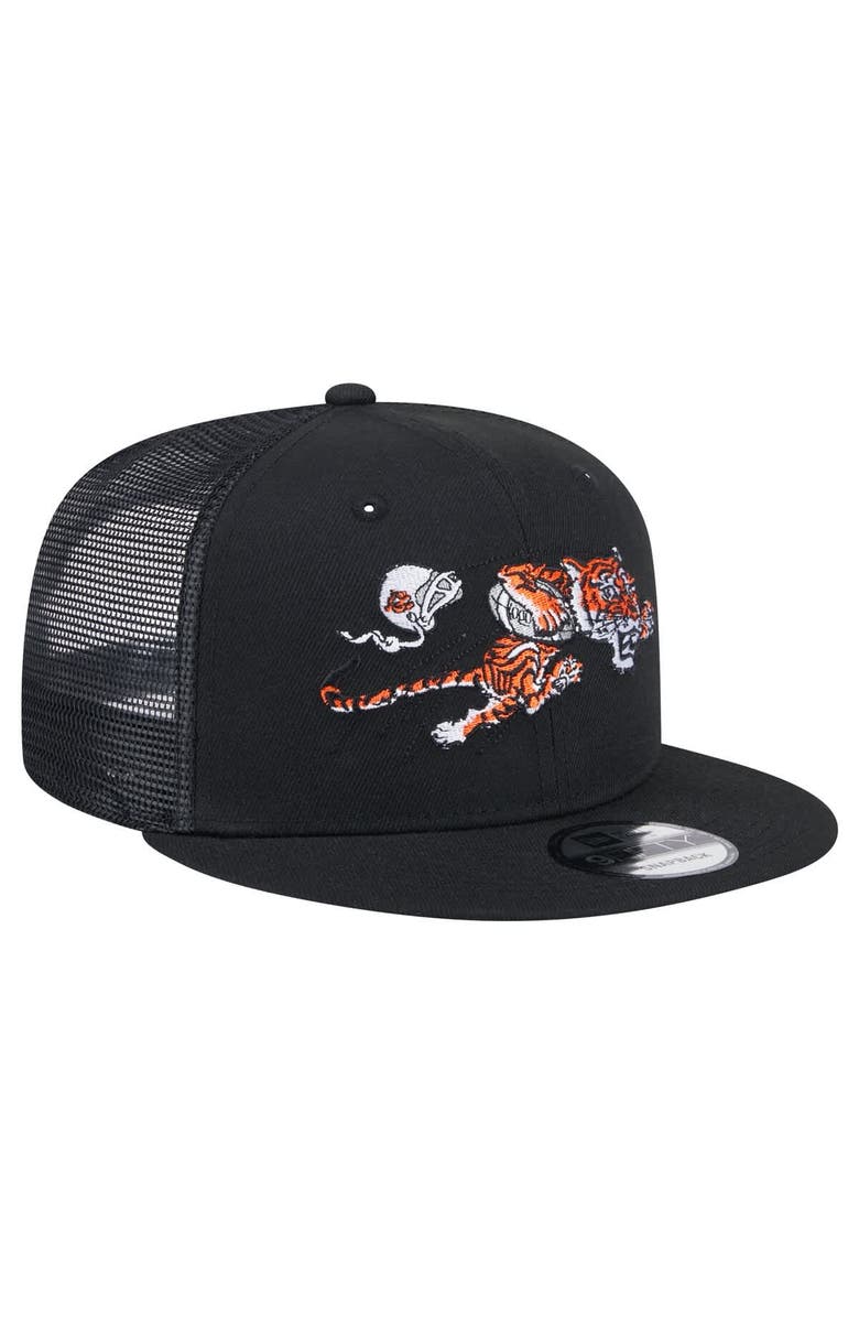 New Era Men's New Era Black Cincinnati Bengals Throwback Main Trucker 9FIFTY Snapback Hat, Alternate, color, Black
