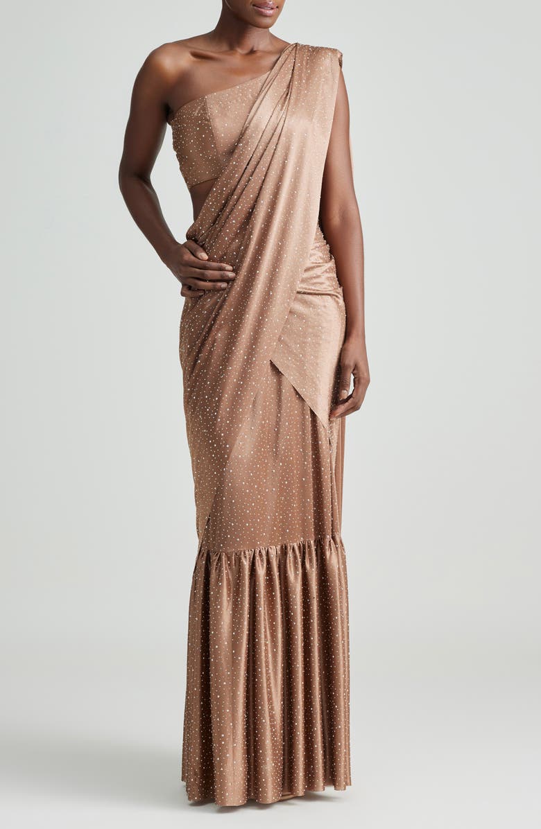 holiCHIC Remi Embellished Saree, Main, color, Light Brown