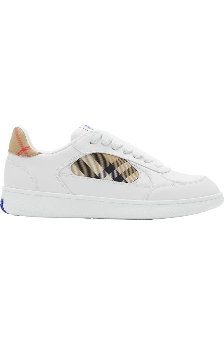 Burberry Leather and Check Terrace Sneakers, Main, color, White/Sand
