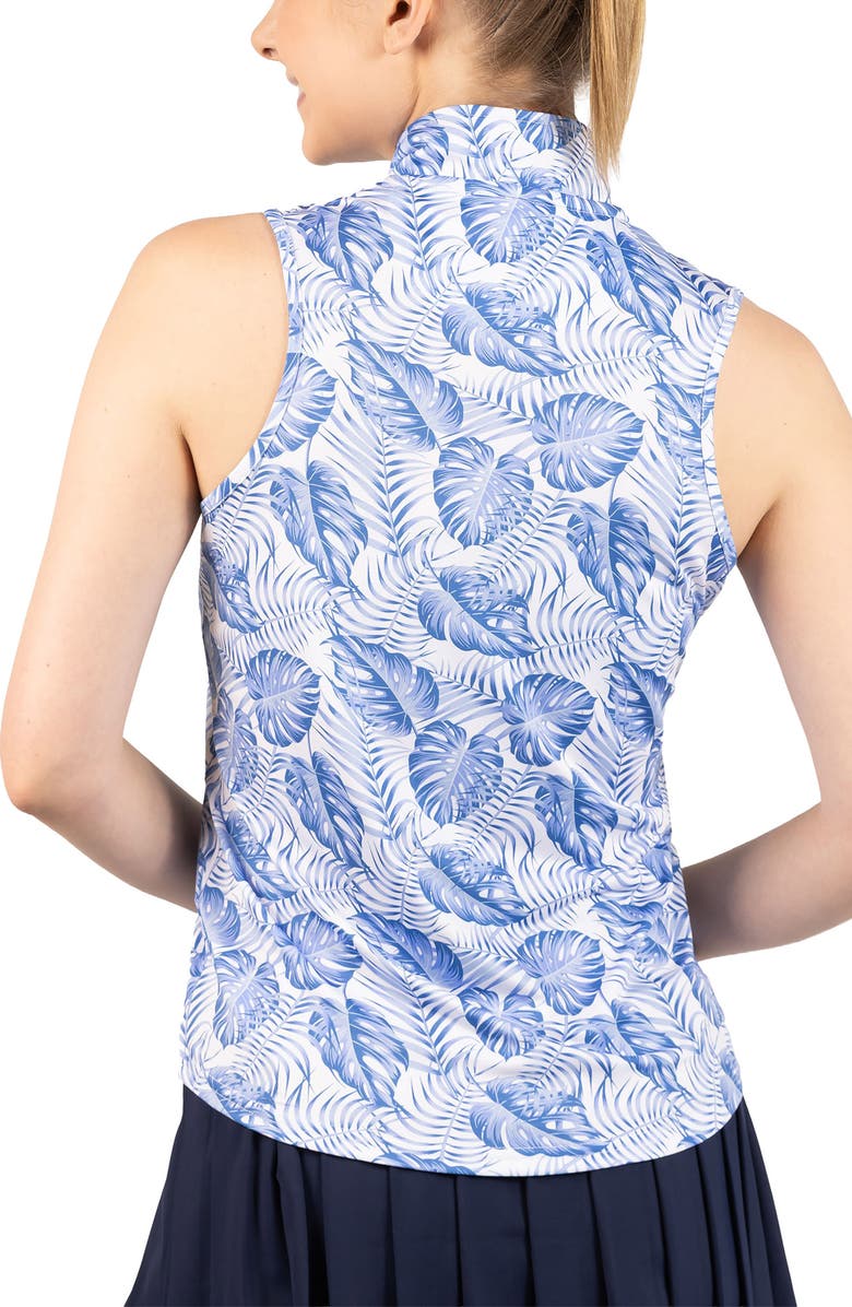 TailorByrd Leaves Print Sleeveless Quarter Zip Polo, Alternate, color, Light Blue