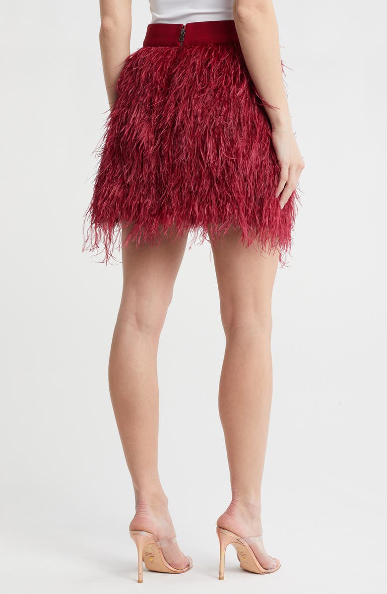 Alice + Olivia Cina Ostrich Feather Miniskirt, Alternate, color, Bordeaux