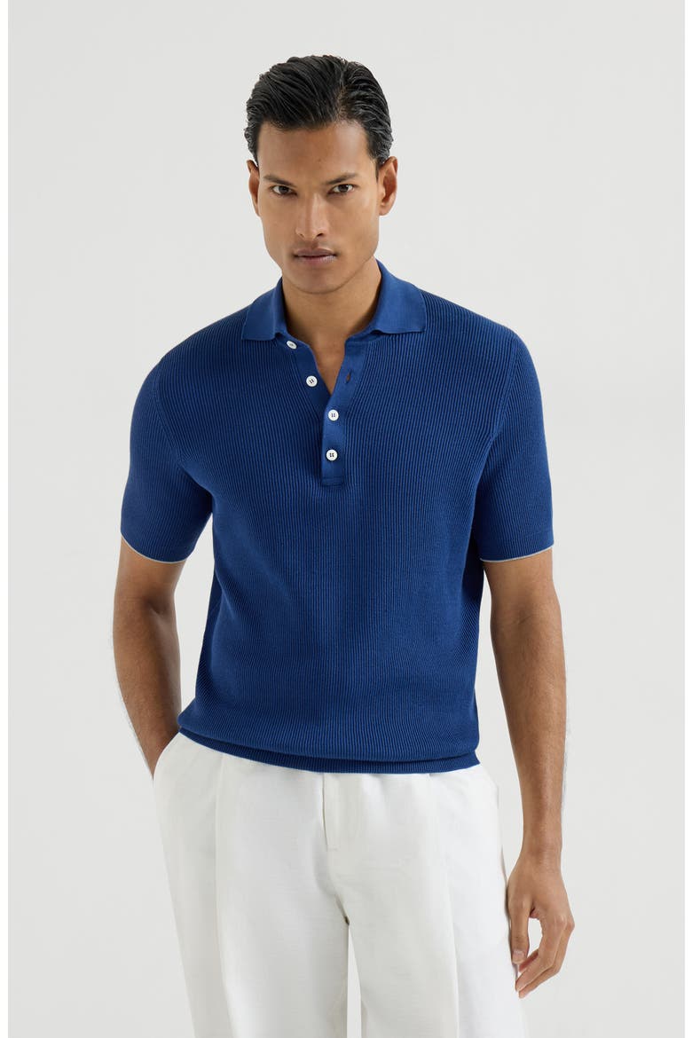 Half English rib knit polo, Main, color, Avio Blue