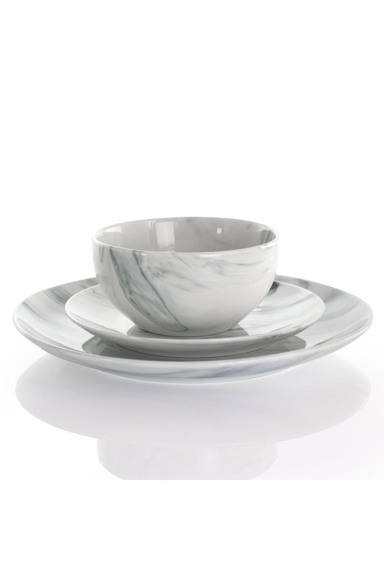 Fine Marble 16 Piece Stoneware Dinnerware Set, Alternate, color, White