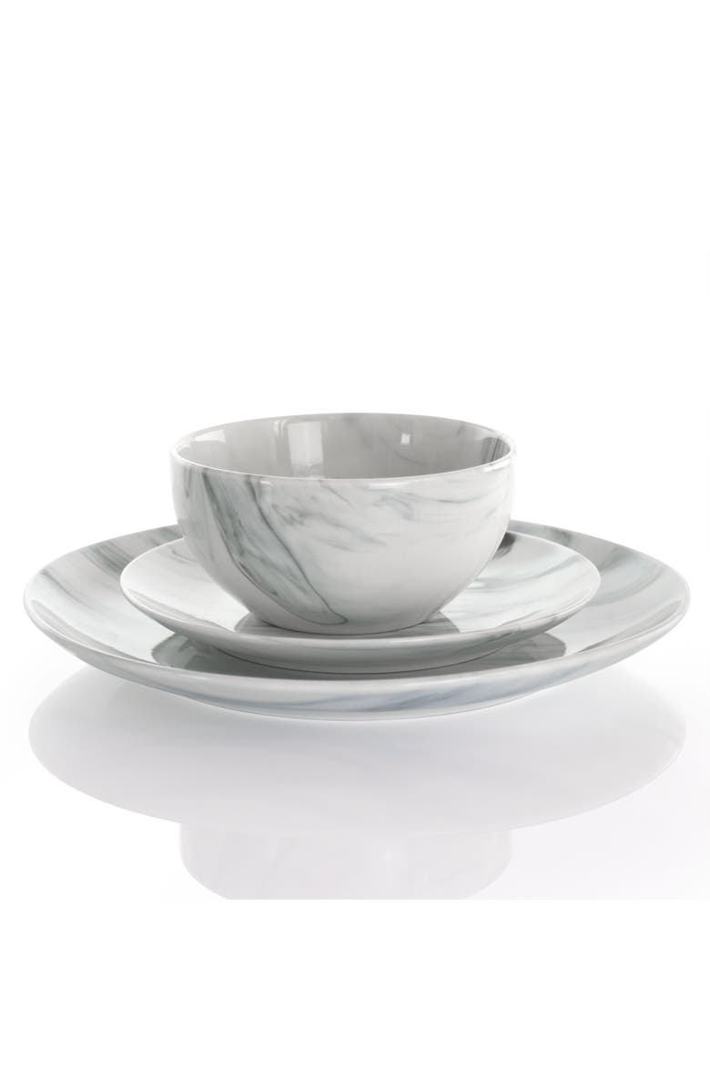 Elama Fine Marble 16 Piece Stoneware Dinnerware Set, Alternate, color, White
